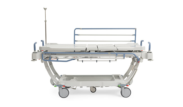 Sentego 600 hospital bed in a clinical setting, featuring adjustable side rails, a comfortable mattress, and a sleek design.
